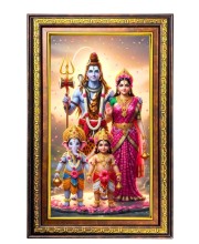 Lordshiva And Parvathi Family Digital Golden Balck Color Photo Frame | Hindu Religious Wall Decor | 12x18 Inches - Inspirational Wall Art For Office, Home Decor - Ideal Spiritual Gift (F16824)