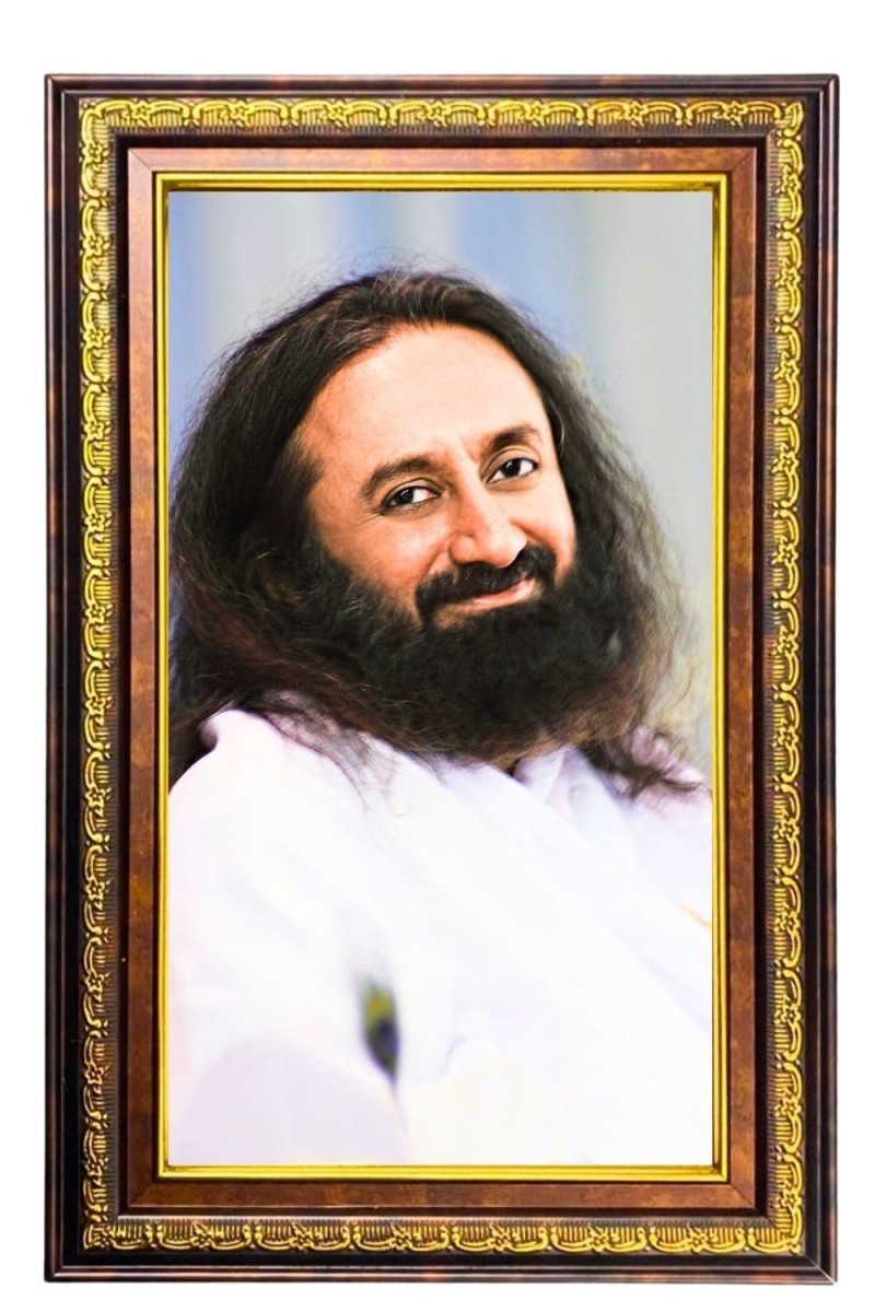 Sri Sri Ravi Shankar Digital Golden Balck Color Photo Frame | Hindu Religious Wall Decor | 16x22 Inches - Inspirational Wall Art For Office, Home Decor - Ideal Spiritual Gift (F16610)