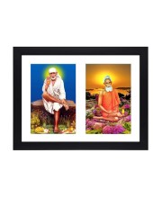 Sri Sri Shirdi Sai Baba and Sri Sri Lokenath Baba two colored Photos in One Frame | Spiritual Devotional Wall Art | Photos for puja room, wall and table top