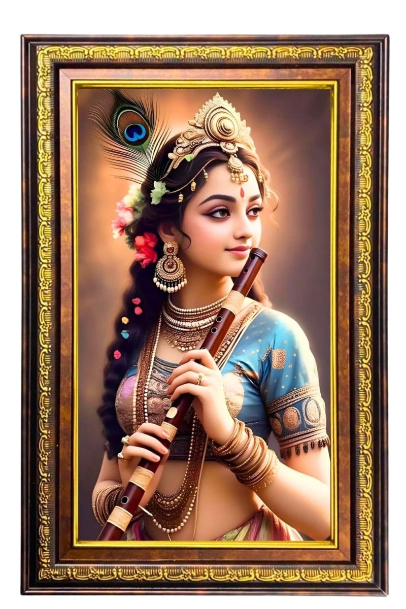 Beautiful Radha Digital Golden Balck Color Photo Frame | Hindu Religious Wall Decor | 16x22 Inches - Inspirational Wall Art For Office, Home Decor - Ideal Spiritual Gift (F16541)