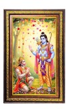 Lord Hanuman And Lord Rama Digital Golden Balck Color Photo Frame | Hindu Religious Wall Decor | 16x22 Inches - Inspirational Wall Art For Office, Home Decor - Ideal Spiritual Gift (F16704)