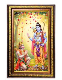 Lord Hanuman And Lord Rama Digital Golden Balck Color Photo Frame | Hindu Religious Wall Decor | 12x18 Inches - Inspirational Wall Art For Office, Home Decor - Ideal Spiritual Gift (F16704)