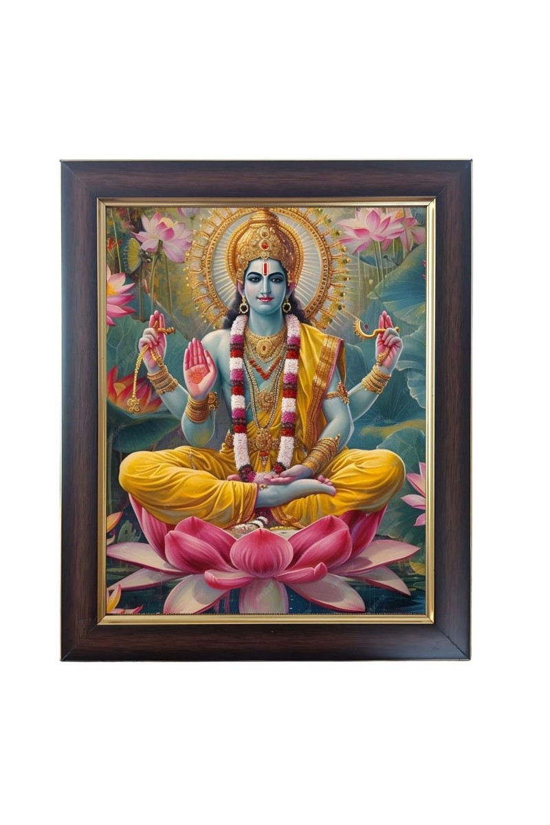 Hitech Sales Shri Bishnu Dev Photo Frame for Pooja Room, Temple Decor, Home Decoration and Gift (Wall and Tabletop, Rectangular, Polystyrene Frame, Printed Photo, 24 x 29 cm, Black)