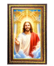 Lord Jesus Digital Golden Balck Color Photo Frame | Hindu Religious Wall Decor | 10x16 Inches - Inspirational Wall Art For Office, Home Decor - Ideal Spiritual Gift (F16730)