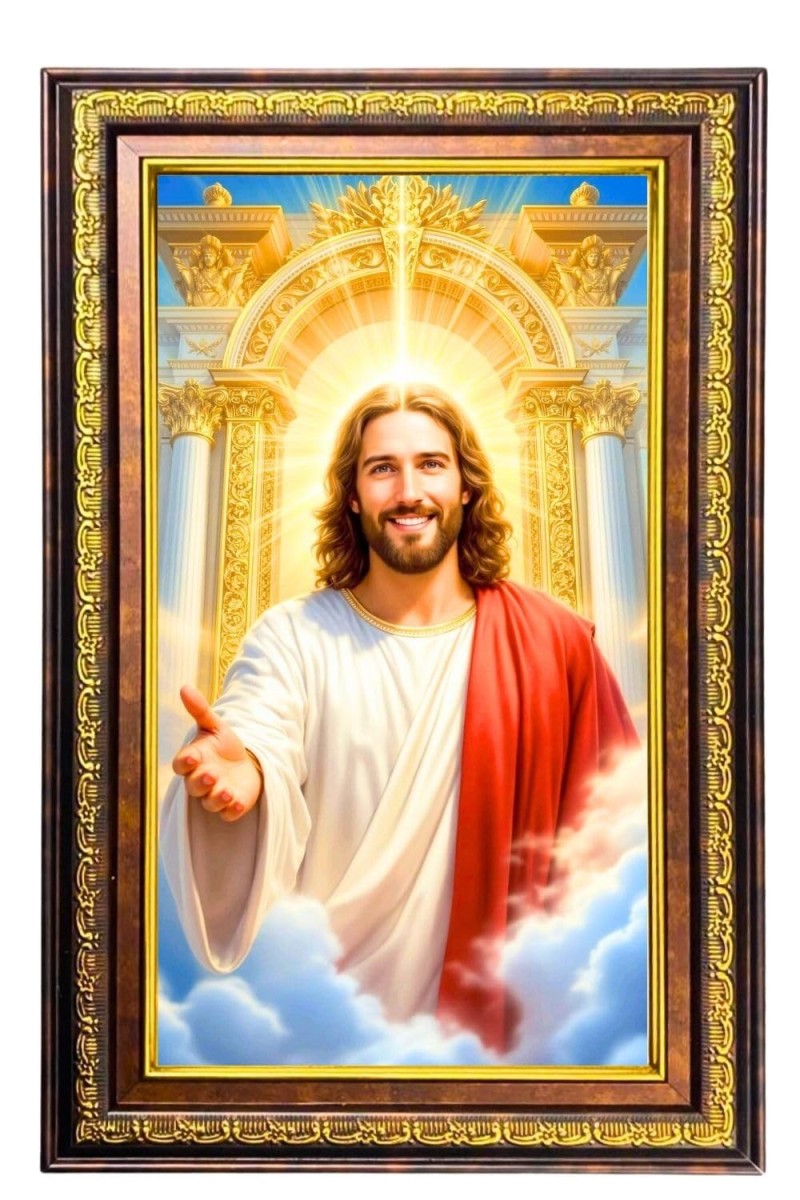 Lord Jesus Digital Golden Balck Color Photo Frame | Hindu Religious Wall Decor | 12x18 Inches - Inspirational Wall Art For Office, Home Decor - Ideal Spiritual Gift (F16730)