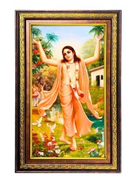 Sri Chaitanya Mahaprabhu Digital Golden Balck Color Photo Frame | Hindu Religious Wall Decor | 14x20 Inches - Inspirational Wall Art For Office, Home Decor - Ideal Spiritual Gift (F16778)
