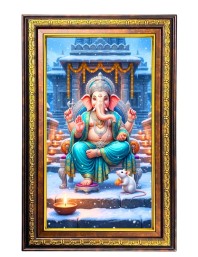 Lord Ganesha Digital Golden Balck Color Photo Frame | Hindu Religious Wall Decor | 16x22 Inches - Inspirational Wall Art For Office, Home Decor - Ideal Spiritual Gift (F16809)