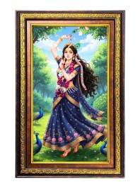 Lord Radha Digital Golden Balck Color Photo Frame | Hindu Religious Wall Decor | 10x16 Inches - Inspirational Wall Art For Office, Home Decor - Ideal Spiritual Gift (F16820)