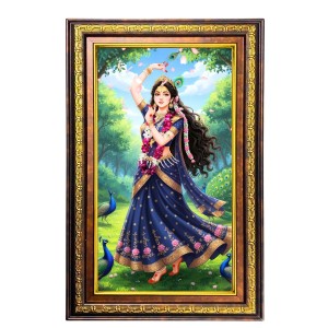 Lord Radha Digital Golden Balck Color Photo Frame | Hindu Religious Wall Decor | 10x16 Inches - Inspirational Wall Art For Office, Home Decor - Ideal Spiritual Gift (F16820)