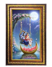 Lord Shiva And Parvathi Digital Golden Balck Color Photo Frame | Hindu Religious Wall Decor | 12x18 Inches - Inspirational Wall Art For Office, Home Decor - Ideal Spiritual Gift (F16761)