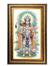 Lord Hanuman Digital Golden Balck Color Photo Frame | Hindu Religious Wall Decor | 12x18 Inches - Inspirational Wall Art For Office, Home Decor - Ideal Spiritual Gift (F16487)