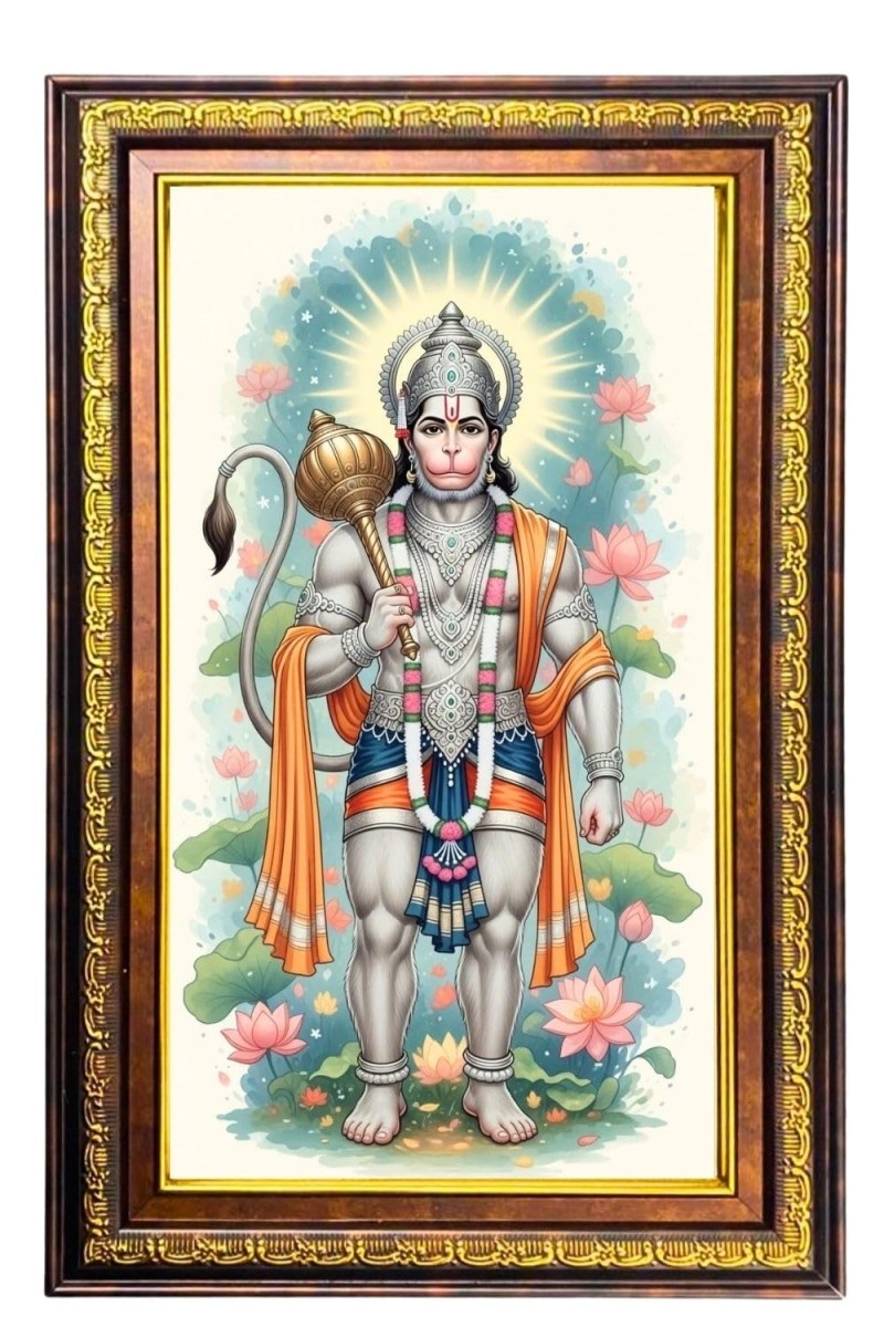 Lord Hanuman Digital Golden Balck Color Photo Frame | Hindu Religious Wall Decor | 10x16 Inches - Inspirational Wall Art For Office, Home Decor - Ideal Spiritual Gift (F16487)