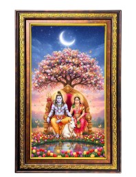 Lord Shiva Parvathi Digital Golden Balck Color Photo Frame | Hindu Religious Wall Decor | 18x24 Inches - Inspirational Wall Art For Office, Home Decor - Ideal Spiritual Gift (F16723)
