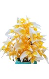HiTechMart Artificial Yellow & White Flower Pot with Blue Textured Vase | Realistic Faux Flower Pot for Home & Office Décor | Low-Maintenance Tabletop Decoration | Gift for Housewarming & Festivals