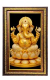 Lord Ganesha Digital Golden Balck Color Photo Frame | Hindu Religious Wall Decor | 12x18 Inches - Inspirational Wall Art For Office, Home Decor - Ideal Spiritual Gift (F16660)