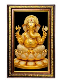 Lord Ganesha Digital Golden Balck Color Photo Frame | Hindu Religious Wall Decor | 18x24 Inches - Inspirational Wall Art For Office, Home Decor - Ideal Spiritual Gift (F16660)