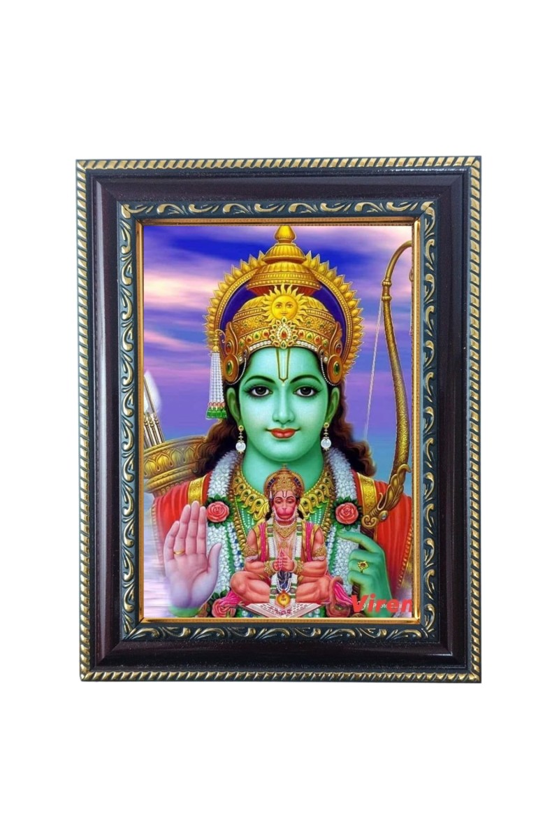 Hitech Sales Shree Ram and Hamuman ji Photo Frame for Pooja Room, Temple and Home Decoration, Printed Photo with Floral Design Polystyrene Frame, 5 x 7 Inches - Brown, Ideal for Gifting (Pack of 1)