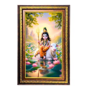 Lord Little Shiva Digital Golden Balck Color Photo Frame | Hindu Religious Wall Decor | 10x16 Inches - Inspirational Wall Art For Office, Home Decor - Ideal Spiritual Gift (F16692)