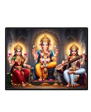Lord Ganesha Maa Laxmi Saraswati Laminated Photo - 7x9 Inches, Divine Blessings For Home & Office And Temple Decoration (F16146)