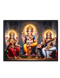 Lord Ganesha Maa Laxmi Sarswati Laminated Photo - 13x15 Inches, Divine Blessings For Home & Office And Temple Decoration (F16146)
