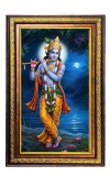Lord Krishna Digital Golden Balck Color Photo Frame | Hindu Religious Wall Decor | 18x24 Inches - Inspirational Wall Art For Office, Home Decor - Ideal Spiritual Gift (F16510)