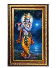 Lord Krishna Digital Golden Balck Color Photo Frame | Hindu Religious Wall Decor | 18x24 Inches - Inspirational Wall Art For Office, Home Decor - Ideal Spiritual Gift (F16510)