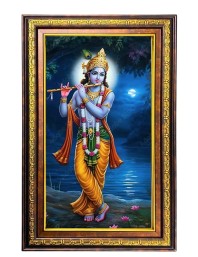Lord Krishna Digital Golden Balck Color Photo Frame | Hindu Religious Wall Decor | 10x16 Inches - Inspirational Wall Art For Office, Home Decor - Ideal Spiritual Gift (F16510)