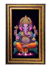 Lord Ganesha Digital Golden Balck Color Photo Frame | Hindu Religious Wall Decor | 12x18 Inches - Inspirational Wall Art For Office, Home Decor - Ideal Spiritual Gift (F16492)