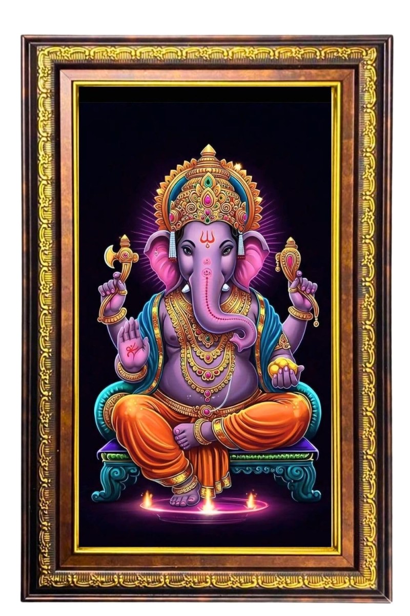Lord Ganesha Digital Golden Balck Color Photo Frame | Hindu Religious Wall Decor | 10x16 Inches - Inspirational Wall Art For Office, Home Decor - Ideal Spiritual Gift (F16492)