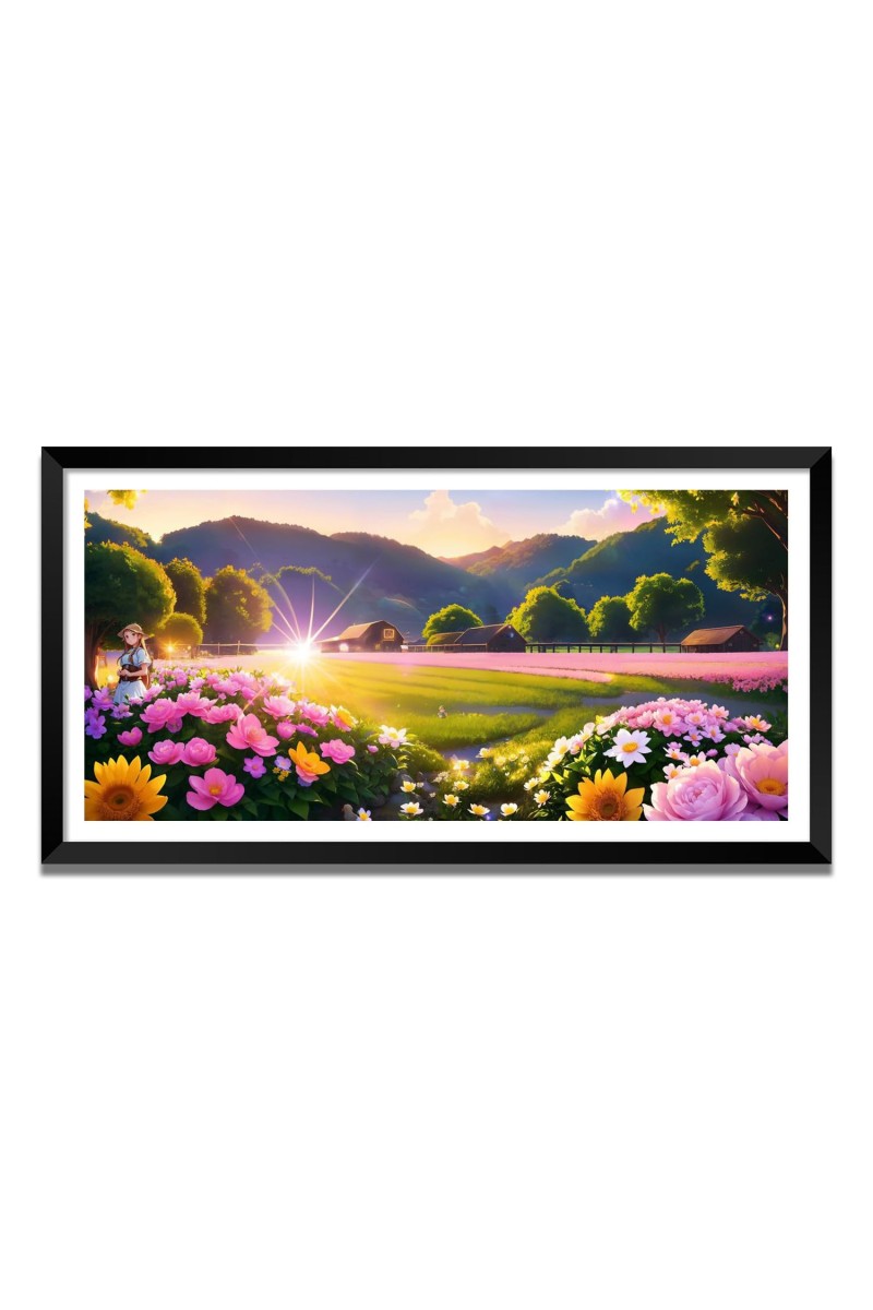 Nature Landscape Floating Frame Scenery Digital Print - (I5709) - 18x36 inch Modern Nature Wall Art for Living Room, Bedroom, Office, Hotels, Drawing Room
