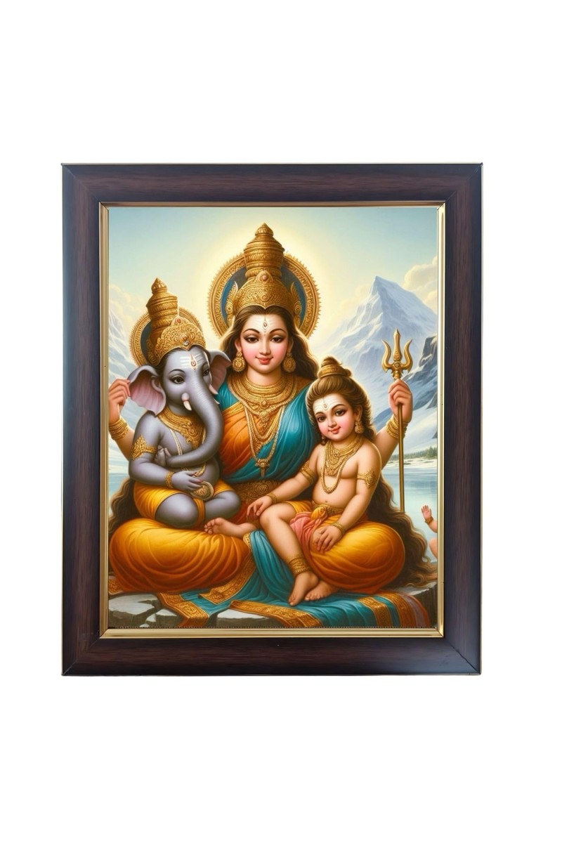 Hitech Sales Durga Mata with Ganesha And Kartika Photo Frame for Pooja Room, Temple Decor, Home Decoration and Gift