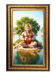 Lord Hanuman Digital Golden Balck Color Photo Frame | Hindu Religious Wall Decor | 10x16 Inches - Inspirational Wall Art For Office, Home Decor - Ideal Spiritual Gift (F16708)