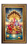 Lord Vishnu And Lakshmi Digital Golden Balck Color Photo Frame | Hindu Religious Wall Decor | 16x22 Inches - Inspirational Wall Art For Office, Home Decor - Ideal Spiritual Gift (F16807)