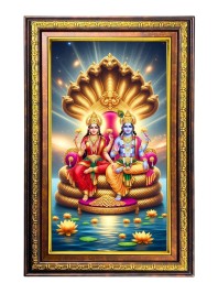 Lord Vishnu And Lakshmi Digital Golden Balck Color Photo Frame | Hindu Religious Wall Decor | 16x22 Inches - Inspirational Wall Art For Office, Home Decor - Ideal Spiritual Gift (F16807)
