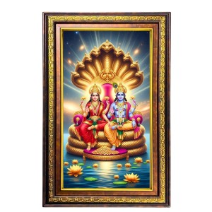 Lord Vishnu And Lakshmi Digital Golden Balck Color Photo Frame | Hindu Religious Wall Decor | 10x16 Inches - Inspirational Wall Art For Office, Home Decor - Ideal Spiritual Gift (F16807)