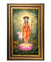Lord Dattatreya Digital Golden Balck Color Photo Frame | Hindu Religious Wall Decor | 12x18 Inches - Inspirational Wall Art For Office, Home Decor - Ideal Spiritual Gift (F16666)