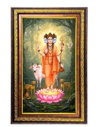 Lord Dattatreya Digital Golden Balck Color Photo Frame | Hindu Religious Wall Decor | 10x16 Inches - Inspirational Wall Art For Office, Home Decor - Ideal Spiritual Gift (F16666)