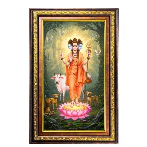 Lord Dattatreya Digital Golden Balck Color Photo Frame | Hindu Religious Wall Decor | 10x16 Inches - Inspirational Wall Art For Office, Home Decor - Ideal Spiritual Gift (F16666)