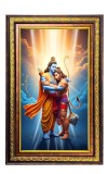 Lord Hanuman And Lord Rama Digital Golden Balck Color Photo Frame | Hindu Religious Wall Decor | 10x16 Inches - Inspirational Wall Art For Office, Home Decor - Ideal Spiritual Gift (F16705)