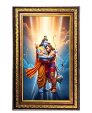 Lord Hanuman And Lord Rama Digital Golden Balck Color Photo Frame | Hindu Religious Wall Decor | 10x16 Inches - Inspirational Wall Art For Office, Home Decor - Ideal Spiritual Gift (F16705)