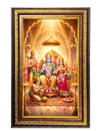 Lord Rama Sita Hanuman Digital Golden Balck Color Photo Frame | Hindu Religious Wall Decor | 18x24 Inches - Inspirational Wall Art For Office, Home Decor - Ideal Spiritual Gift (F16570)