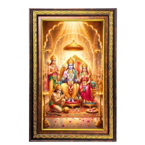 Lord Rama Sita Hanuman Digital Golden Balck Color Photo Frame | Hindu Religious Wall Decor | 18x24 Inches - Inspirational Wall Art For Office, Home Decor - Ideal Spiritual Gift (F16570)