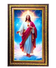 Lord Jesus Digital Golden Balck Color Photo Frame | Hindu Religious Wall Decor | 10x16 Inches - Inspirational Wall Art For Office, Home Decor - Ideal Spiritual Gift (F16759)