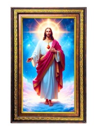 Lord Jesus Digital Golden Balck Color Photo Frame | Hindu Religious Wall Decor | 10x16 Inches - Inspirational Wall Art For Office, Home Decor - Ideal Spiritual Gift (F16759)