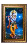 Lord Krishna Digital Golden Balck Color Photo Frame | Hindu Religious Wall Decor | 18x24 Inches - Inspirational Wall Art For Office, Home Decor - Ideal Spiritual Gift (F16658)