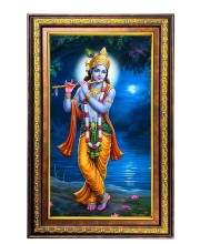 Lord Krishna Digital Golden Balck Color Photo Frame | Hindu Religious Wall Decor | 18x24 Inches - Inspirational Wall Art For Office, Home Decor - Ideal Spiritual Gift (F16658)