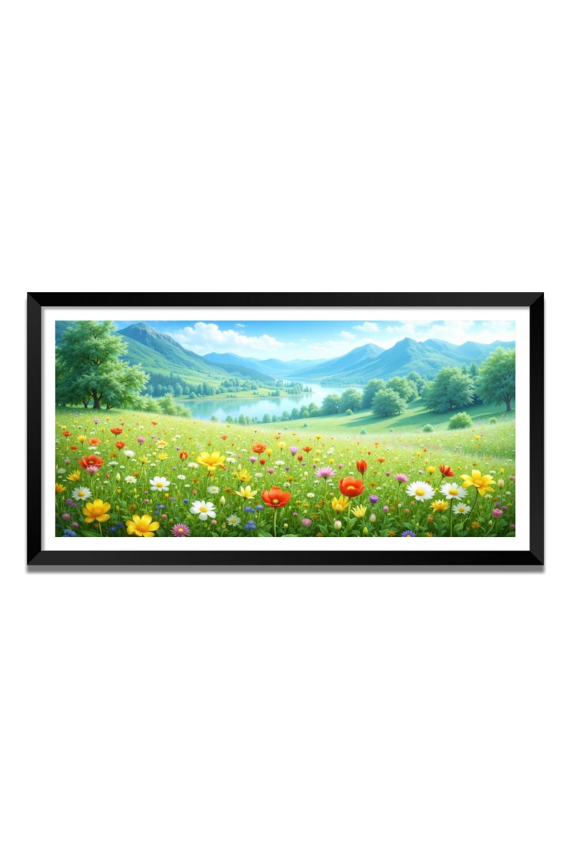 Nature Landscape Floating Frame Scenery Digital Print - (I5727) - 12x24 inch Modern Nature Wall Art for Living Room, Bedroom, Office, Hotels, Drawing Room