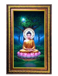Lord Buddha Digital Golden Balck Color Photo Frame | Hindu Religious Wall Decor | 16x22 Inches - Inspirational Wall Art For Office, Home Decor - Ideal Spiritual Gift (F16840)
