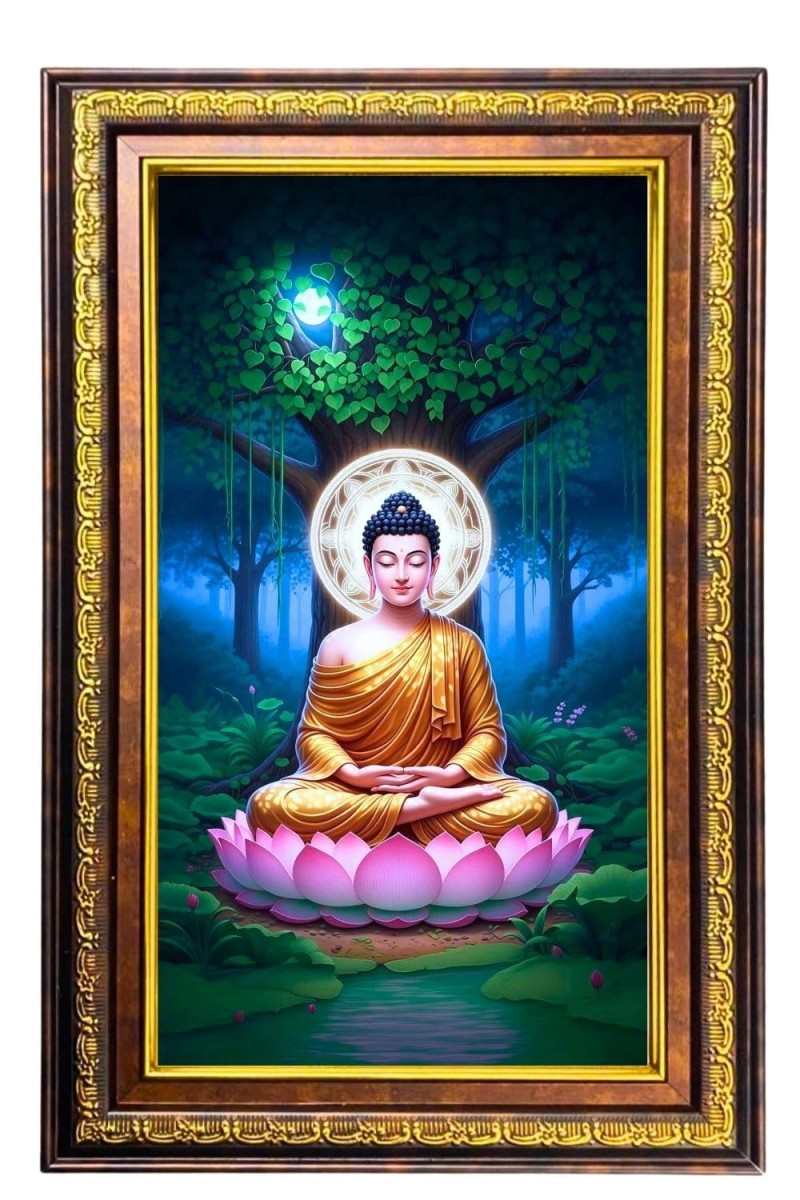 Lord Buddha Digital Golden Balck Color Photo Frame | Hindu Religious Wall Decor | 10x16 Inches - Inspirational Wall Art For Office, Home Decor - Ideal Spiritual Gift (F16840)