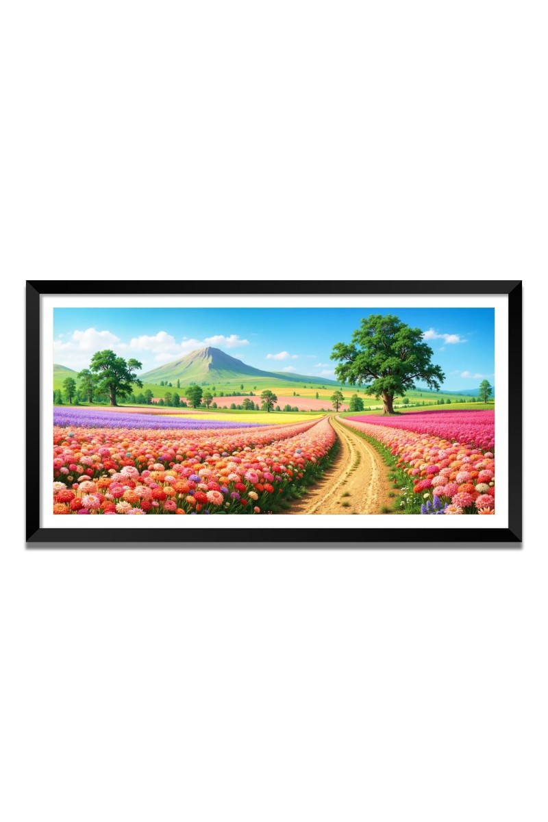 Nature Landscape Floating Frame Scenery Digital Print - (I5874) - 24x48 inch Modern Nature Wall Art for Living Room, Bedroom, Office, Hotels, Drawing Room